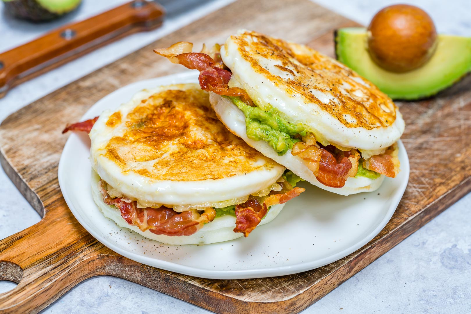 Bunless egg, bacon and cheese sandwich - Skea Eggs